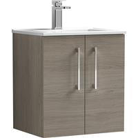 Nuie Arno Double Door Wall Hung Vanity Unit Solace 500mm With Minimalist Basin in Oak MFC