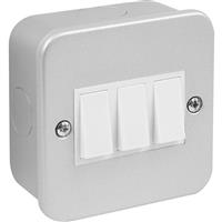 Axiom Metal Clad 10A Switch 3 Gang 2 Way in Silver