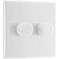 BG Low Profile Intelligent LED Dimmer Switch 2 Gang 2 Way in White Plastic
