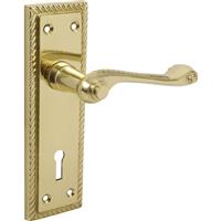 Unbranded Georgian Scroll Door Handles Lock Brass (Pair) in Gold
