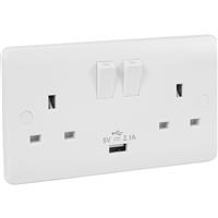 Scolmore Click Click Mode Switched USB Socket 2 Gang 1 x 2.1A USB DP in White Plastic