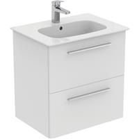 Ideal Standard i. life A Double Drawer Wall Hung Vanity Unit with Basin Matt 600mm with Brushed Chrome Handles in White