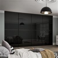 Spacepro Minimalist 4 Door Sliding Wardrobe Kit Framed Glass Doors 2400 x 2260mm in Black Aluminium/Glass