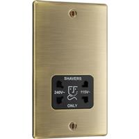 BG Nexus Metal Dual Voltage Shaver Socket 115/240V 2 Gang Vertical in Antique Brass