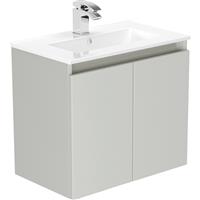 Newland Double Door Slimline Wall Hung Vanity Unit With Basin Pearl 600mm in Grey MFC