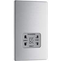 BG Screwless Flat Plate Brushed Stainless Steel Shaver Socket Dual Voltage 115/230V in Silver