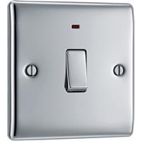 BG Nexus Metal Polished 20A Double Pole Switch 1 Gang + Neon in Chrome Plastic