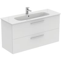 Ideal Standard i. life A Double Drawer Wall Hung Vanity Unit with Basin Matt 1200mm with Brushed Chrome Handles in White