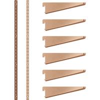 Rothley Bright Twin Slot Shelving Kit 1980mm Uprights (x2) & 120mm Brackets (x6) in Copper Steel