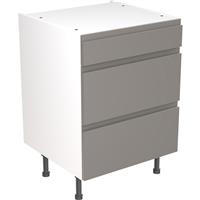 Kitchen Kit Flatpack J-Pull Kitchen Cabinet Base 3 Drawer Unit Super Gloss 600mm in Dust Grey MFC