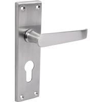 Unbranded Victorian Straight Door Handles Euro Lock Satin (Pair) in Silver