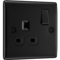 BG Nexus Metal Matt 13A Switched Socket 1 Gang in Black Plastic