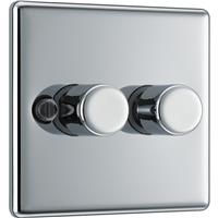 BG Polished Dimmer Switch 2 Gang 400W in Chrome Steel