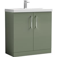 Nuie Arno Double Door Floor Standing Vanity Unit Satin 800mm With Slim Edge Basin in Green MFC