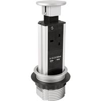 Axiom Pull Up Mini Tower Socket 1 Socket & 2 x USB in Silver
