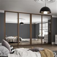 Spacepro Shaker 4 Door Sliding Wardrobe Kit Framed Mirror 2898 x 2260mm in Walnut Steel/Glass