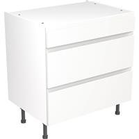 Kitchen Kit Flatpack J-Pull Kitchen Cabinet Base 3 Drawer Unit Super Gloss 800mm in White MFC