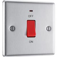 BG Brushed Steel 45A Double Pole Switch 45A 1 Gang + Neon in Silver Stainless Steel