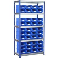 Barton Eco Shelving Bay with Blue Bins 5 Tier Plastic