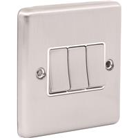 Wessex Electrical Wessex Brushed Stainless Steel Switch 3 Gang 2 Way in Silver