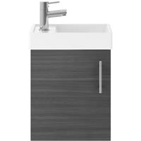 Nuie Vault Single Door Compact Wall Hung Vanity Unit with Ceramic Basin 400mm Brown Grey Avola in Anthracite MFC