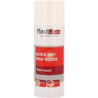 Plastikote Quick Dry High Gloss Spray Paint 400ml in White Plastic
