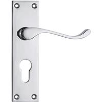 Lockworks Victorian Scroll Door Handle Euro Lock Polished (Pair) in Chrome