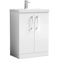 Nuie Arno Double Door Floor Standing Vanity Unit Gloss 600mm With Standard Basin in White MFC