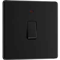 BG Screwless Flatplate Matt 20A Double Pole Switch 1 Gang + Neon in Black Plastic