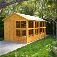 Power Apex Potting Shed 16' x 8' - Double Doors in Natural Timber