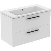 Ideal Standard i. life B Double Drawer Wall Hung Unit with Basin Matt 1000mm with Matt Black Handles in White