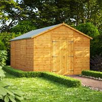 Power Apex Shed 16' x 10' No Windows - Double Doors in Natural Timber