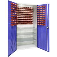 Barton Louvred Panel Cabinet with 3 Shelves & Bins 2000 x 1015 x 430mm - 60 TC1 Red & 80 TC2 Red Bins (140 Pk) Steel