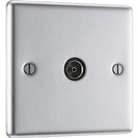 BG Brushed Steel TV / FM Connection in Silver Stainless Steel