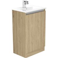 Newland Double Door Slimline Floor Standing Vanity Unit With Basin Natural 500mm in Oak MFC