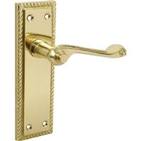 Unbranded Georgian Scroll Door Handles Latch Brass (Pair) in Gold