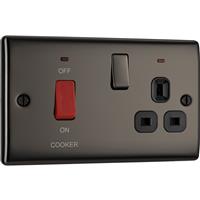 BG Nexus Metal 45A Cooker & DP Switch Socket 2 Gang + Neons (13A) in Black Nickel
