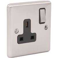 Wessex Electrical Wessex Brushed Stainless Steel 13A DP Switched Socket 1 Gang in Silver