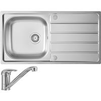 Unbranded Reversible Stainless Steel Kitchen Sink & Drainer With Single Lever Mixer Tap Single Bowl in Silver