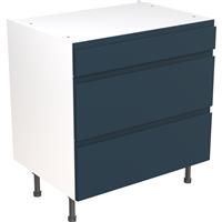 Kitchen Kit Flatpack J-Pull Kitchen Cabinet Base 3 Drawer Unit Ultra Matt 800mm in Indigo Blue MFC