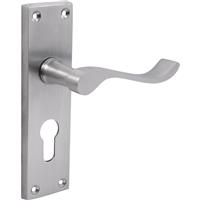 Unbranded Victorian Scroll Door Handles Euro Lock Satin (Pair) in Silver