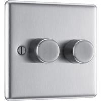 BG Brushed Steel Dimmer Switch 2 Gang 400W in Silver Stainless Steel