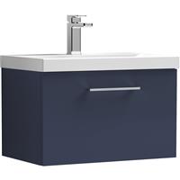 Nuie Arno Single Drawer Wall Hung Vanity Unit Midnight 600mm With Slim Edge Basin in Blue MFC