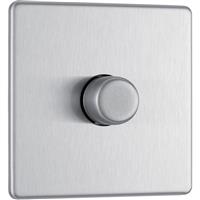 BG Screwless Flat Plate Brushed Stainless Steel Dimmer Switch 1 Gang 2 Way in Silver