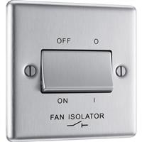 BG Brushed Steel Fan Isolator Switch 10A 3 Pole in Silver Stainless Steel