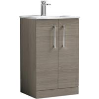 Nuie Arno Double Door Floor Standing Vanity Unit Solace 500mm With Minimalist Basin in Oak MFC