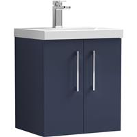 Nuie Arno Double Door Wall Hung Vanity Unit Midnight 500mm With Slim Edge Basin in Blue MFC