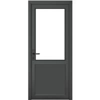 Crystal uPVC Single Door Half Glass Half Panel Right Hand Open In 920mm x 2090mm Clear Triple Glazed /White in Grey