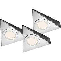 Sensio LED Low Voltage Triangle Under Cabinet Light 24V Warm White 80lm (3 Pack) in Chrome Steel