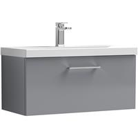 Nuie Arno Single Drawer Wall Hung Vanity Unit Satin 800mm With Standard Basin in Grey MFC